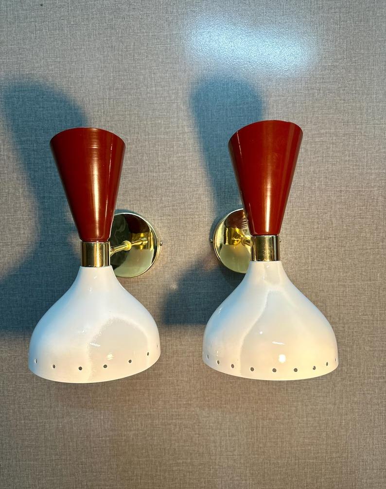 Mid Century Italian Diabolo Wall Sconce: Handmade Brass Vanity Light