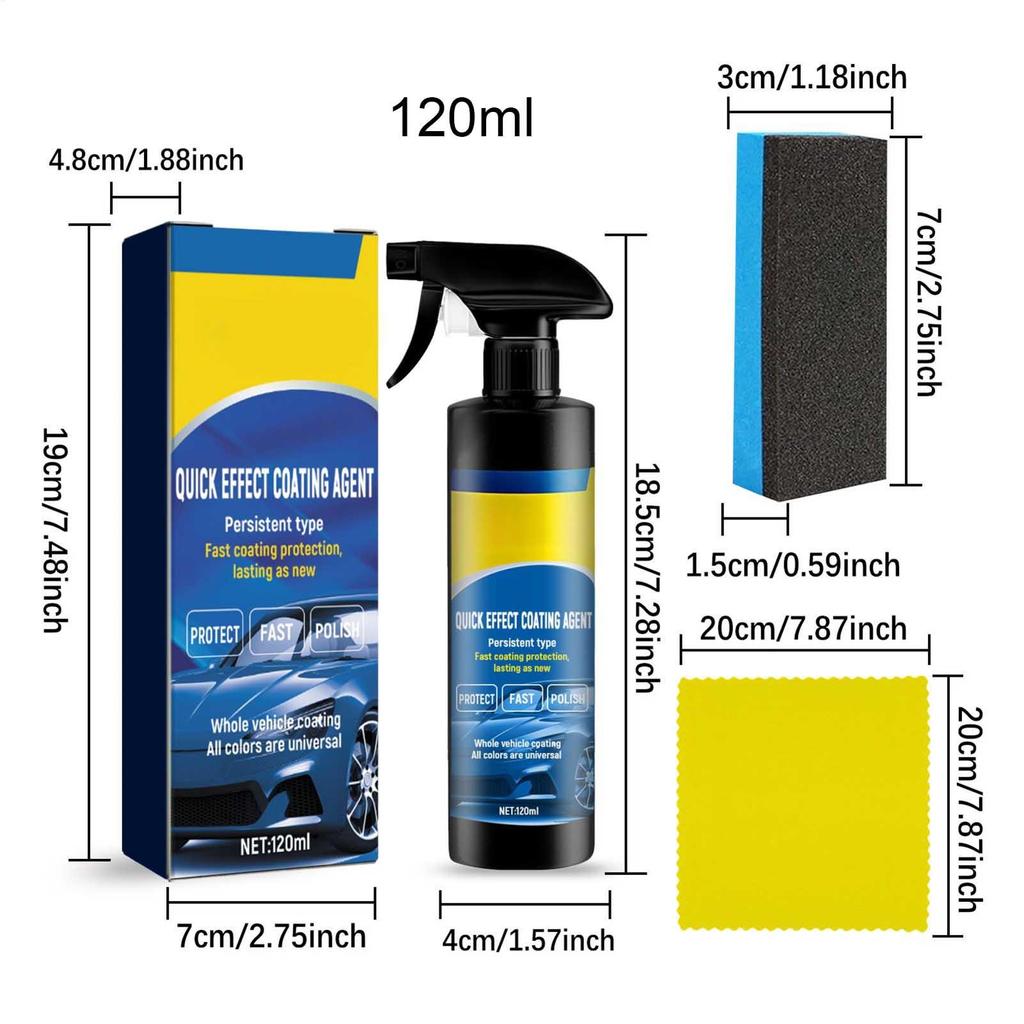Car Coating Spray 120ml Refurbish Agent Polish Spray Glass Cleaner Scratch Wax Waterless Wash for Exterior Paint Motorcycle