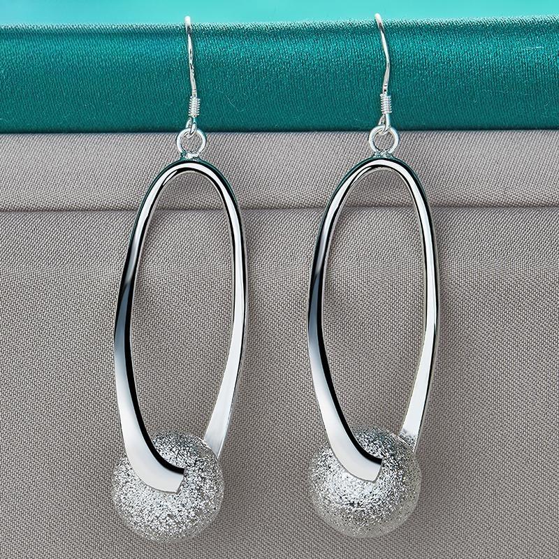 925 Sterling Silver Matte Beaded Drop Earrings Fashion Jewelry Gift