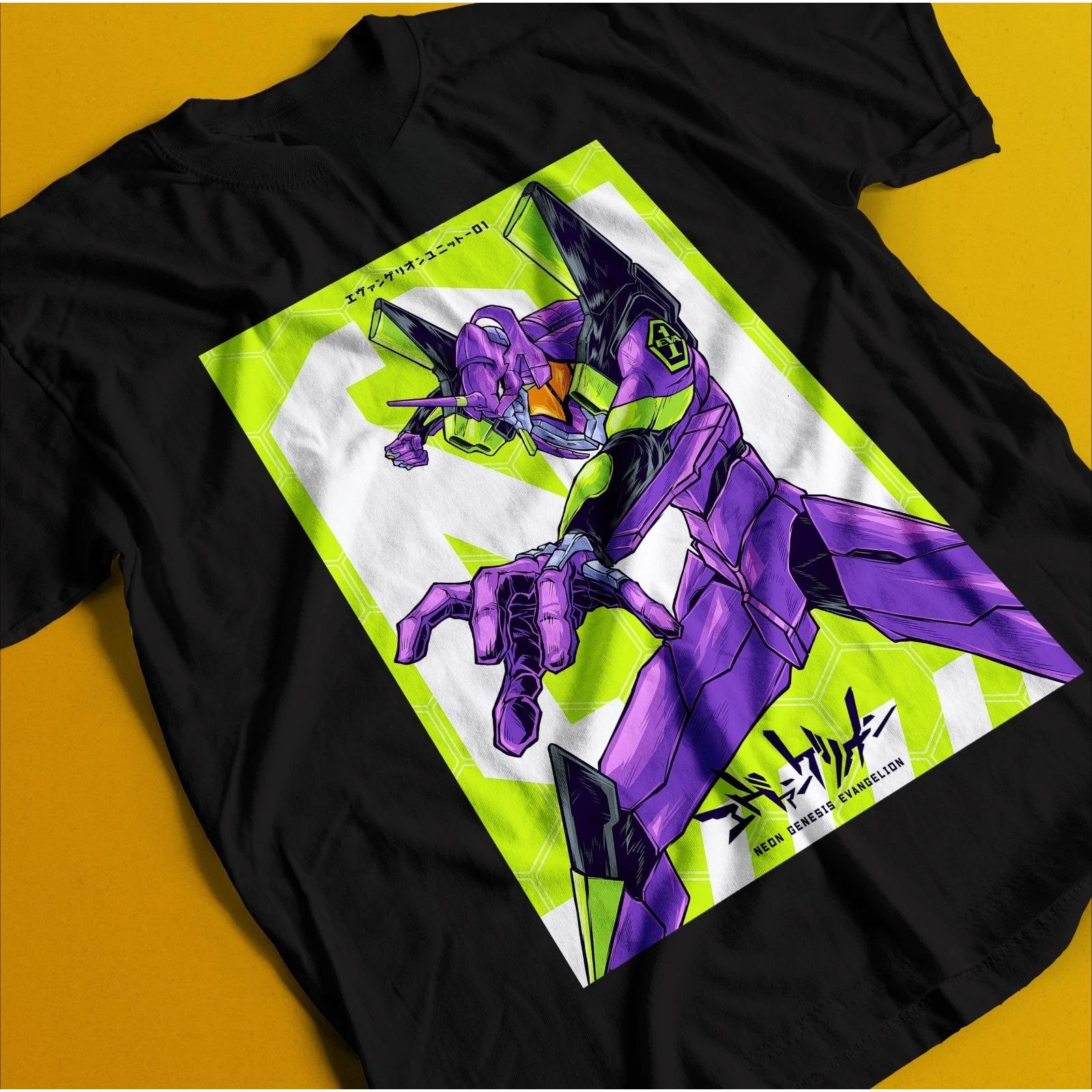 Summer Hot Sale Neon Genesis Evangelion Tshirt Eva Unit 01 Japanese Black Anime Shirt S