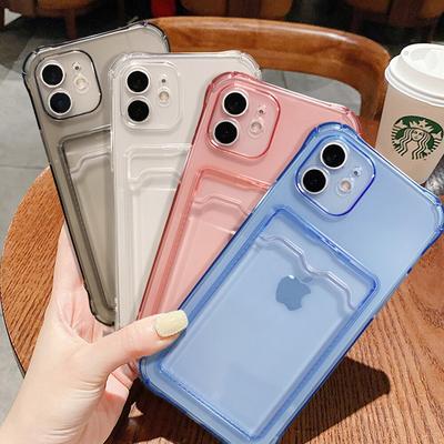 Silicone Case With Card Holder For iPhone 13 12 11 Pro Max XR XS 7 8 Plus SE 2020 Mobile Phone Cover Soft Shockproof Clear Shell