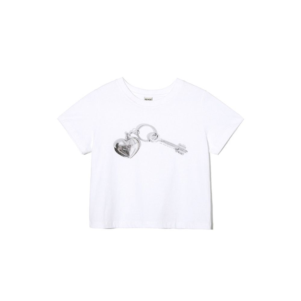 RENSE Silver Heart Keyring T-Shirt White