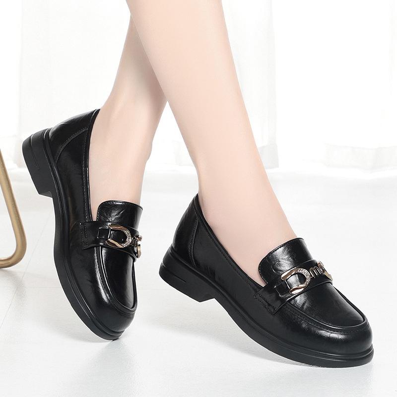 Small Leather Shoes Women's Spring New British Style Round Toe Flat Shoes Low Heel Flat Loafers Comfortable Single Shoes Elegant