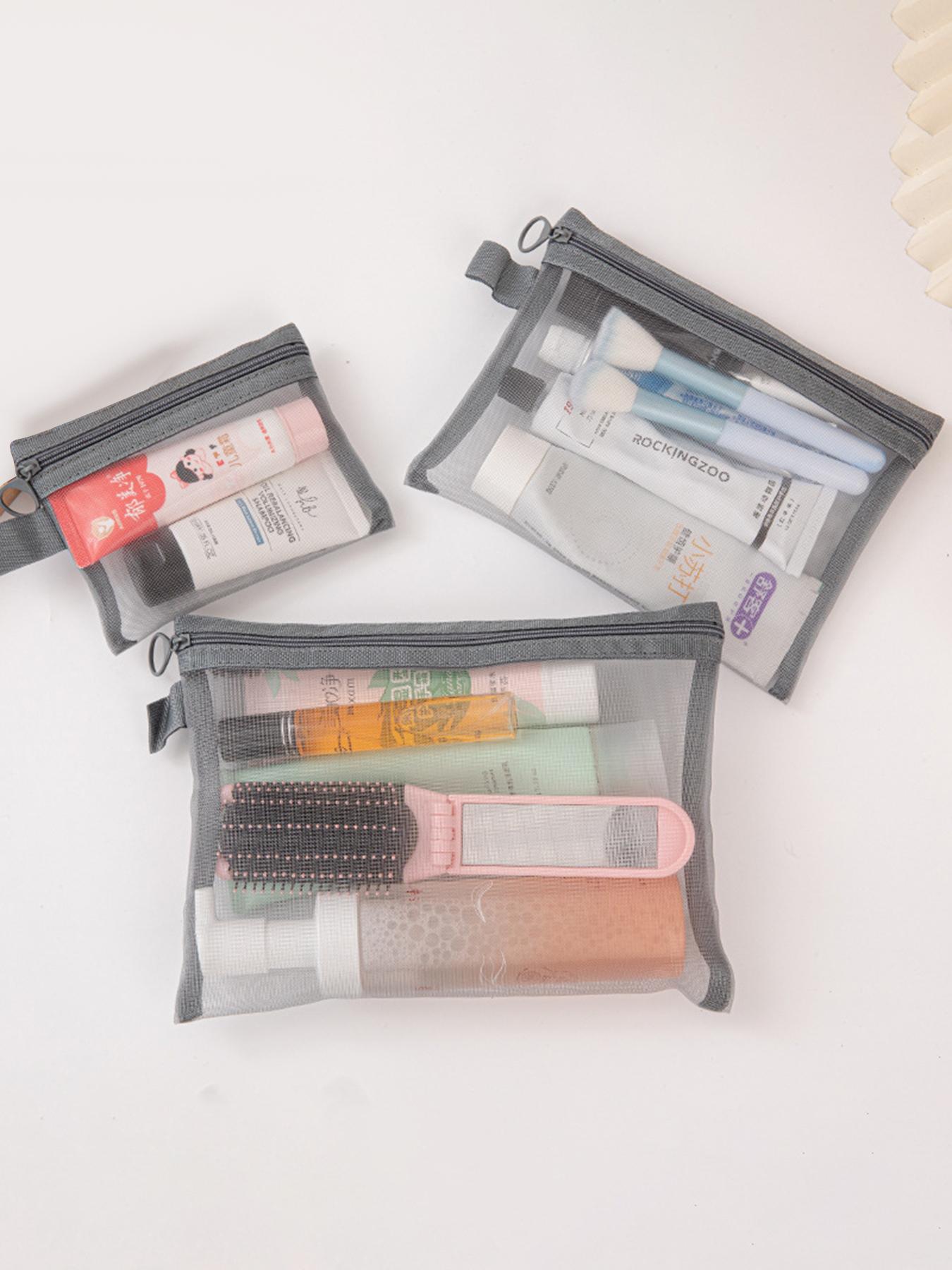 

Travel Organizer Set of Three: Mesh Makeup Bag, Washbag, and Lipstick Bag for Large Capacity Travel Cosmetics серый