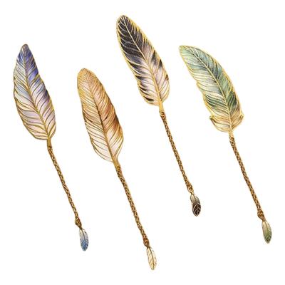 4 Pcs Retro Bookmarks with Pendant Feather Page Marker Reading Bookmarks Metal Bookmarks Creative Page Marker