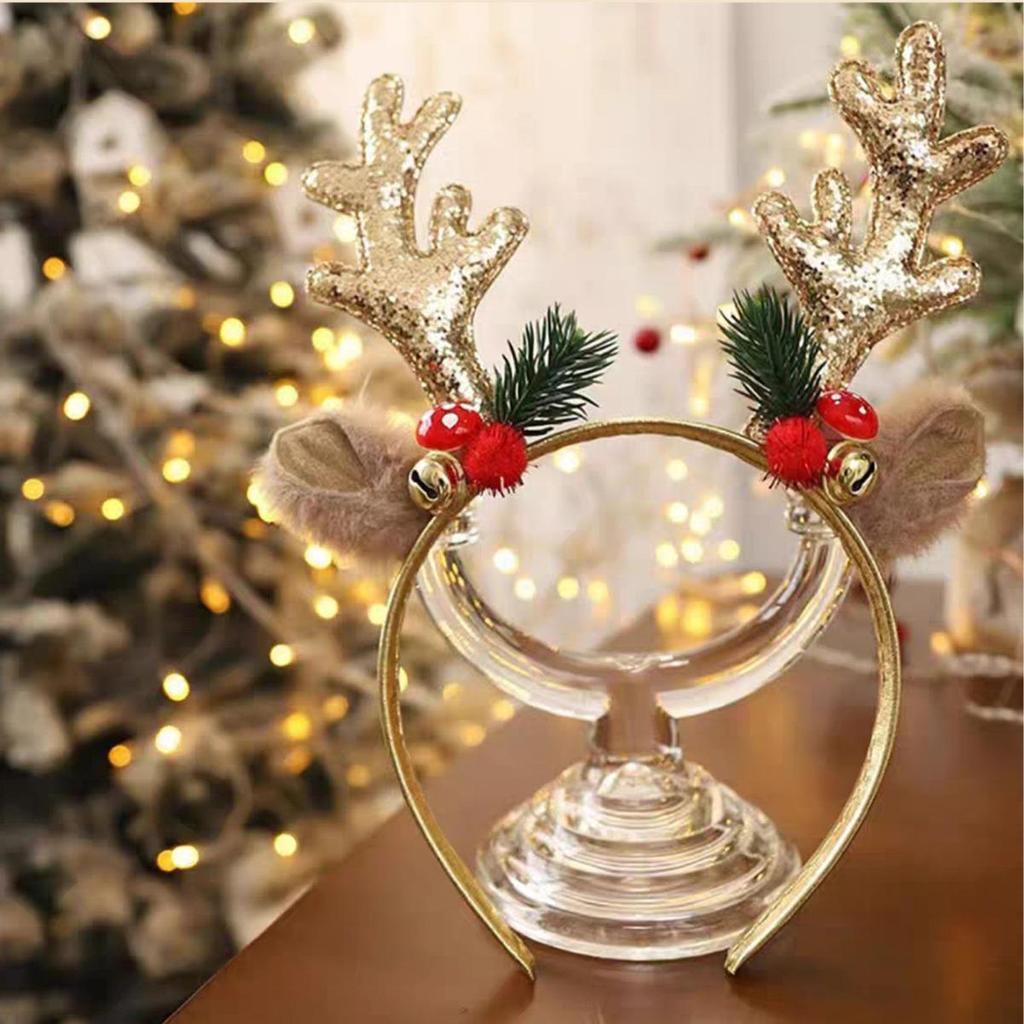 Exklusivt Handgjort Jul Paillett Ren Horn Hårband - Sött Festligt Mode Håraccessoar