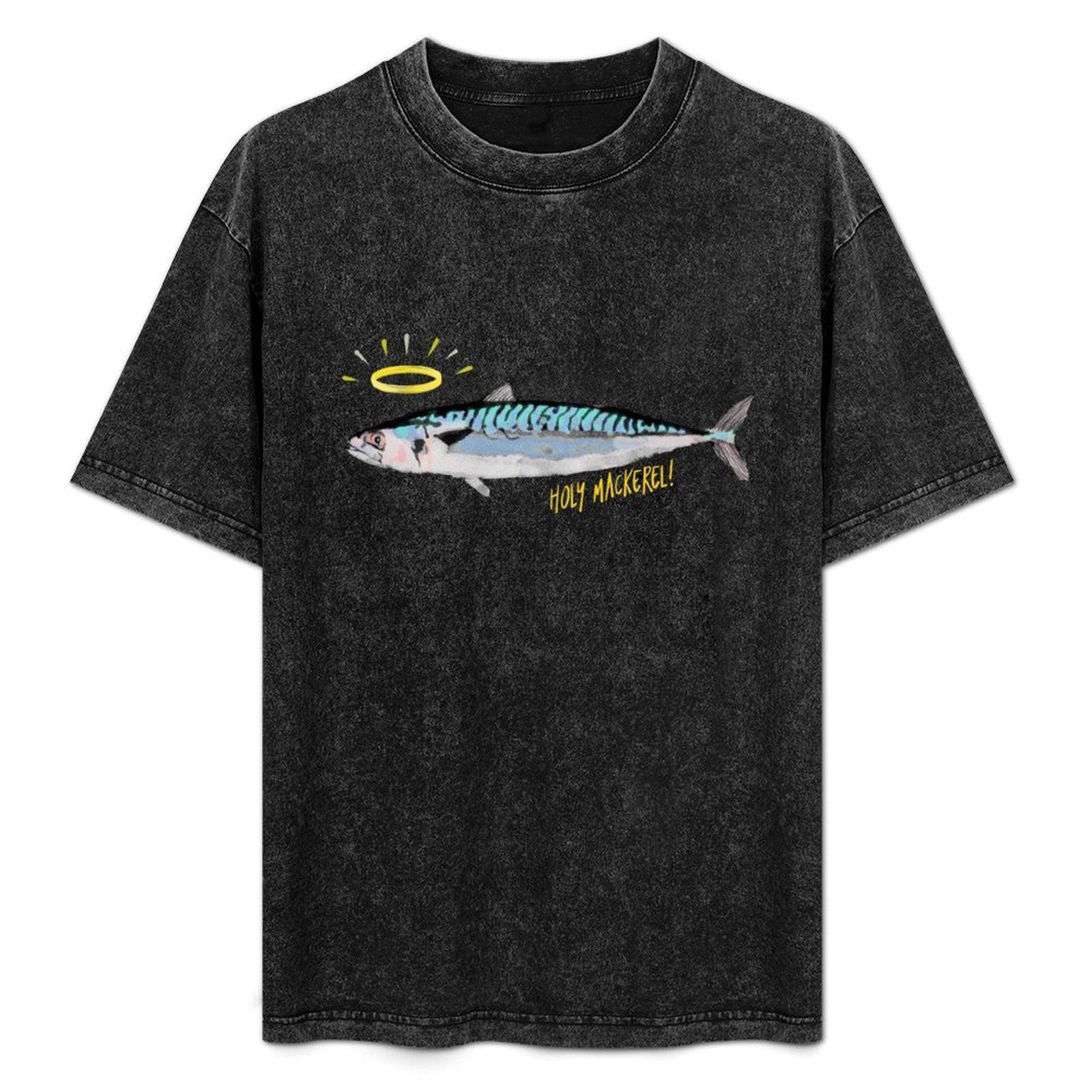 

Vintage washed new men s T-shirt with a cute shark pattern a stylish men s graphic T-shirt 3XL
