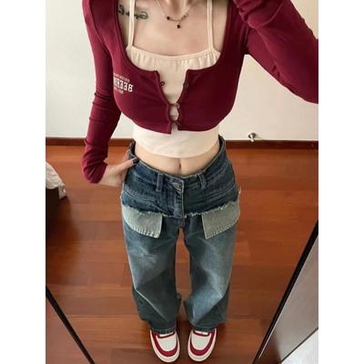 Podzimní móda Nové Falešné Tričko se dvěma dlouhými rukávy Ženy Amerika Sexy Y2K Design Sense Oblečení Dámské Sweet Spice Tenké krátké topy