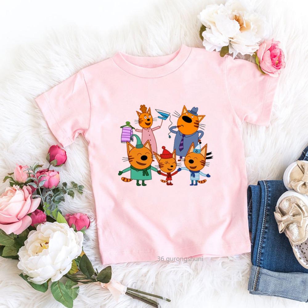 Tres Gatitos Dibujos Animados Ropa para Niños Camiseta para Niñas/Niños Linda Harajuku Camiseta Infantil Tops Verano Camiseta Casual Ropa para Niños Pequeños