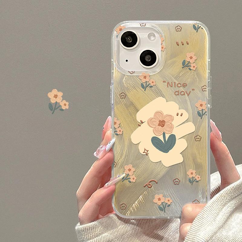 

Подходит для Apple 15 перьев пряжа мобильный телефон чехол Iphone14pro масляная живопись желтый цветок подставка 13 большое отверстие анти-падение 12/11/7 Honor 9X/Honor 9XPRO