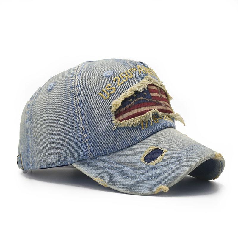 New printed embroidery hat retro old ripped baseball cap anniversary cap