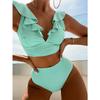 Multicolor Ruffle V-Neck High Waist Bikini - Women's European & American Beach Swimwear