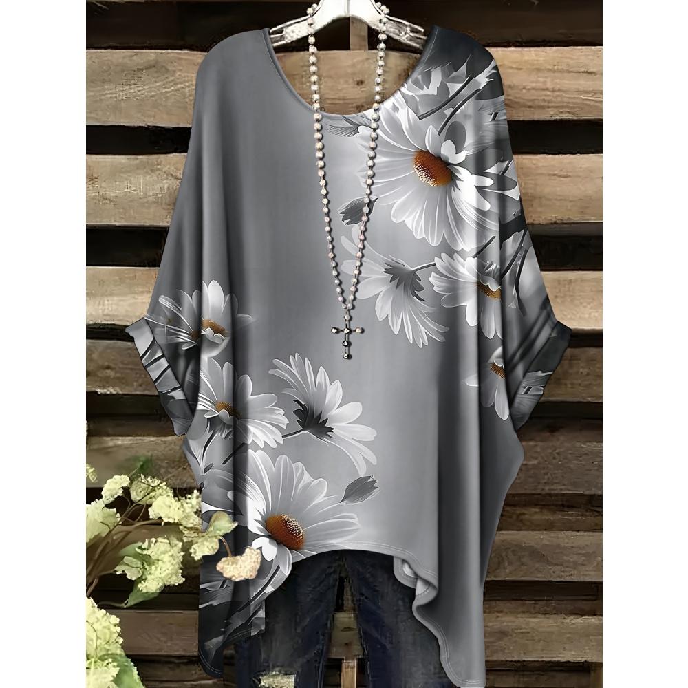 New Woman Elegant Peacock Print T-Shirts Casual Loose Machine Washable O-Neck Short Sleeve Summer Fashion Streetwear Clothing