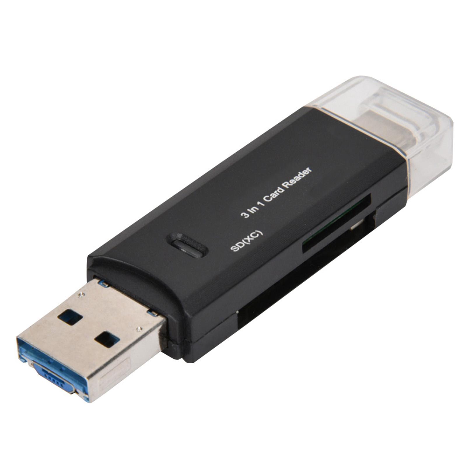 

Новый многофункциональный кардридер 3 в 1 TypE C Micro USB Высокоскоростная передача (черный) чёрный