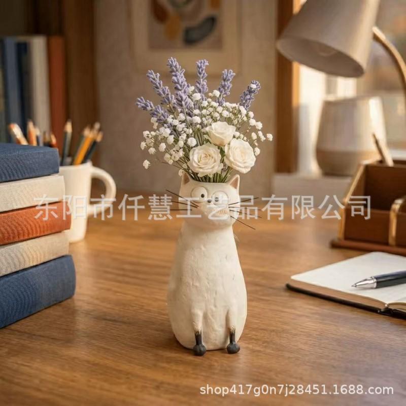 Handmade Resin Cat Vase Decorative Figurine Desk Living Room Office Modern Minimalist Home Decoration