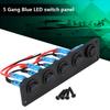 12‑24V 5 Gang Round Dash Rocker Toggle Panel Blue LED for RV Boat Yacht Marine Rocker Panel Toggle Panel