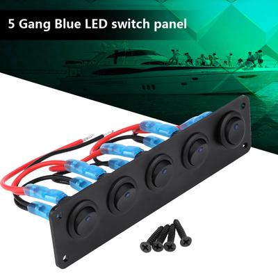 12‑24V 5 Gang Round Dash Rocker Toggle Panel Blue LED for RV Boat Yacht Marine Rocker Panel Toggle Panel