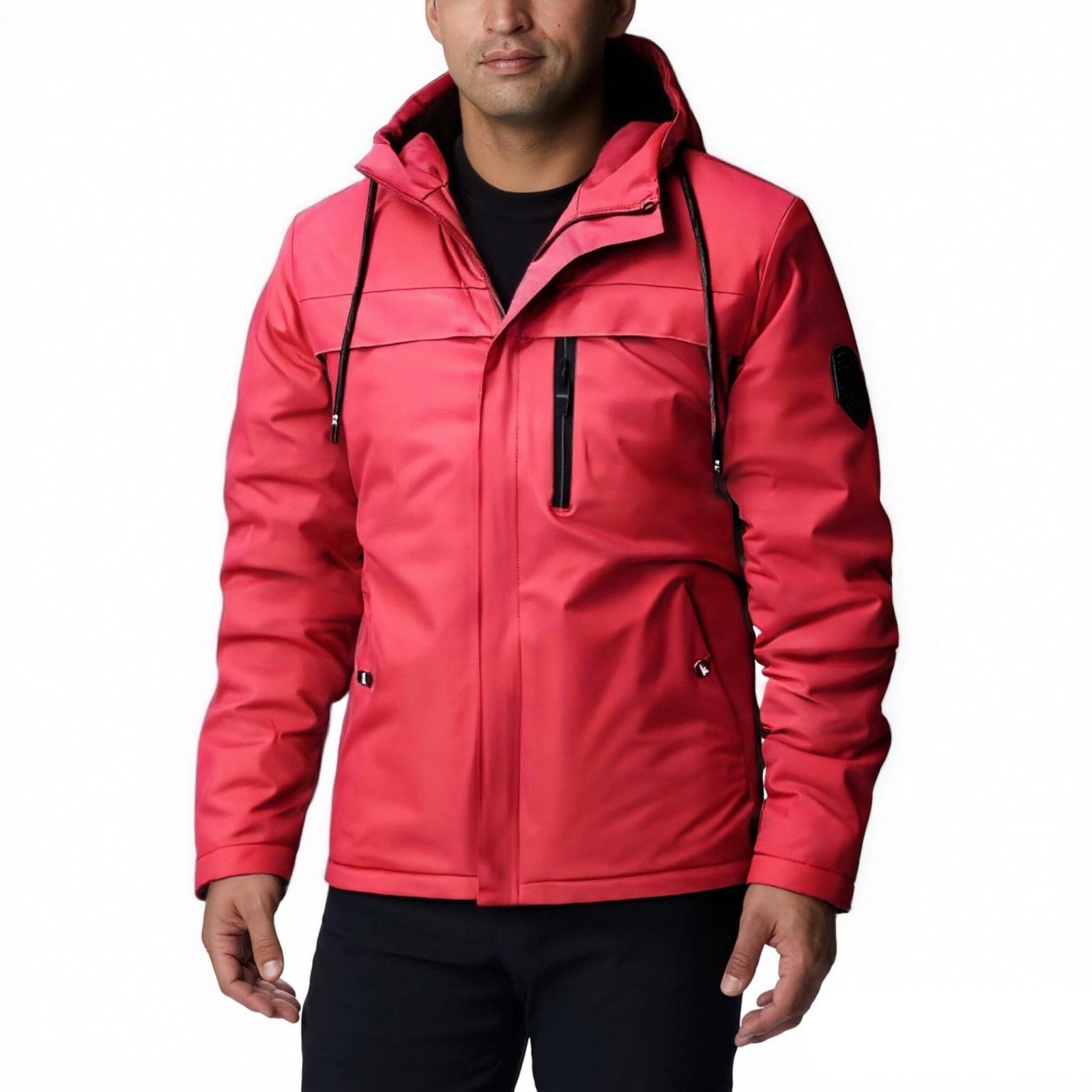 

Men s Casual Solid-color Hooded Zipper Jacket, Men s Three-proof Lightweight Jacket, Windbreaker XL красный