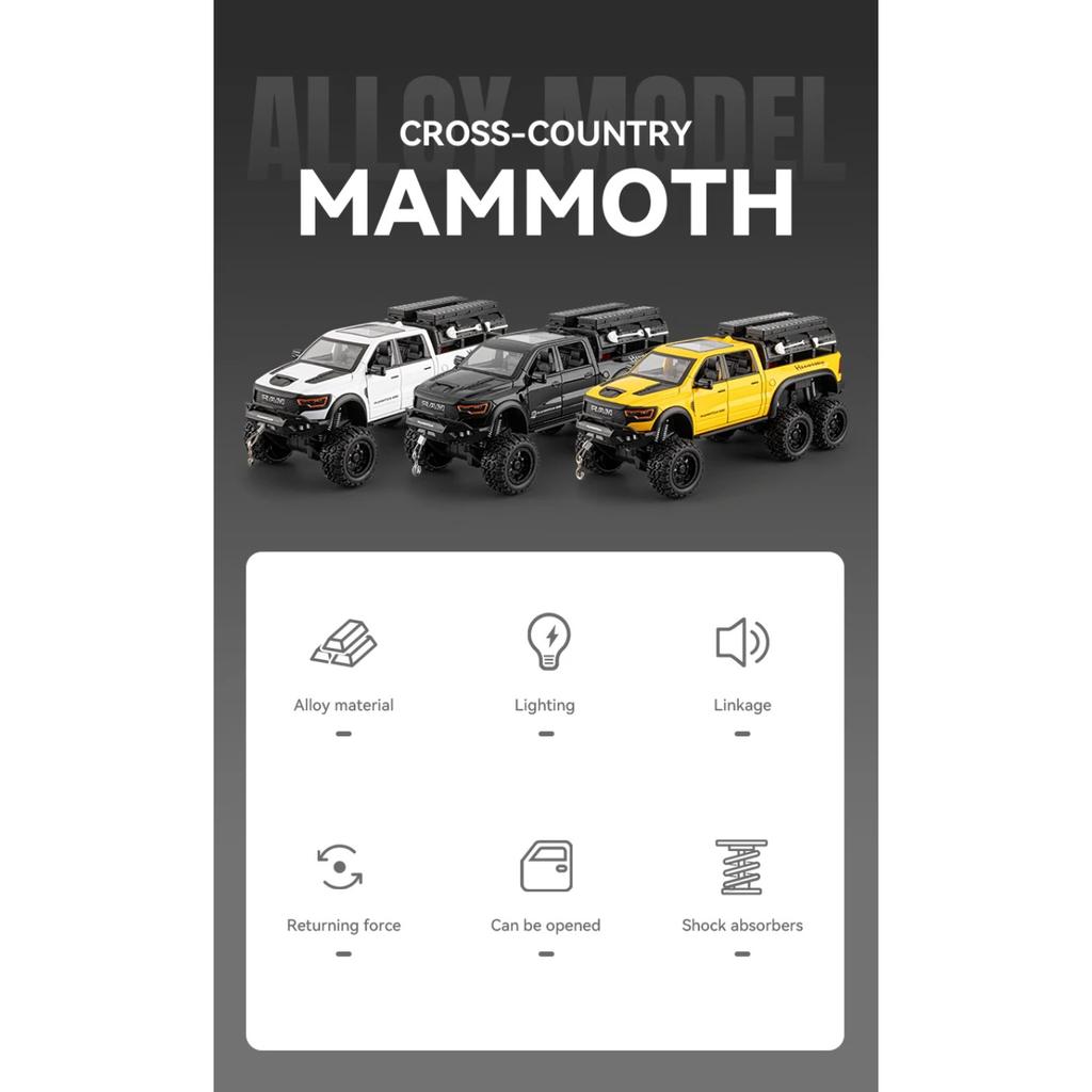 1/24 Scale Dodge Mammoth RAM 1000 TRX 6x6 Pickup Metal Alloy Diecast Model Car Outdoor Decoration Ornament Holiday Gift for Boyfriend