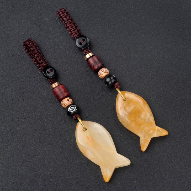 1PC Handmade Fish Keychain Boho Style Keychain Natural Crystal Agate Jewelry Crystal Keychain 38x20mm