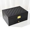 2-Drawer Jewelry Box Large Capacity Jewelry Storage Box with Lock Diamond Pattern Ring Jewelry Gift Box Accessories Packaging Box PU Leather Material