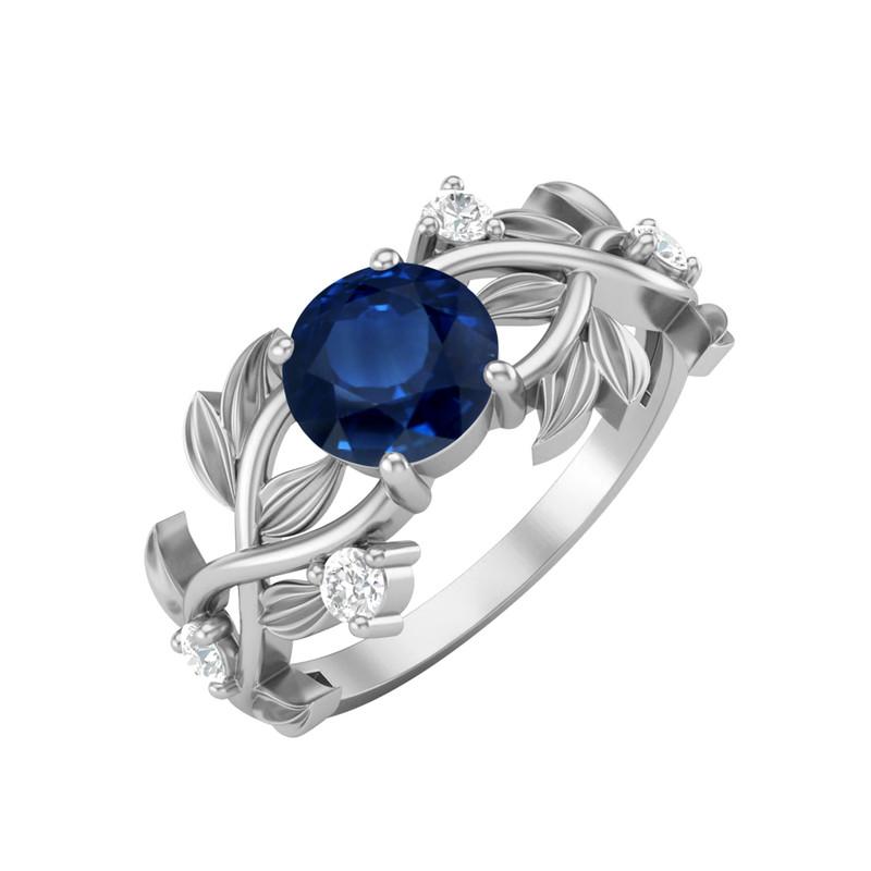 6MM Round Natural Blue Sapphire Gemstone 925 Sterling Silver Solitaire Ring