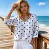 Women's Casual Loose Fit Long Sleeve V Neck Top Heart Print Cotton Linen Blouse Lightweight Breathable Comfortable Fabric
