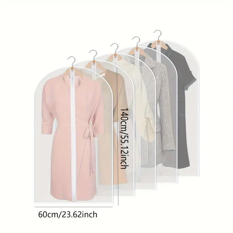 5pcs Durable Polyester Garment Dust Cover with Zipper Closure Long Hanging Clothes Bag for Coats Jackets & Wardrobe Organization