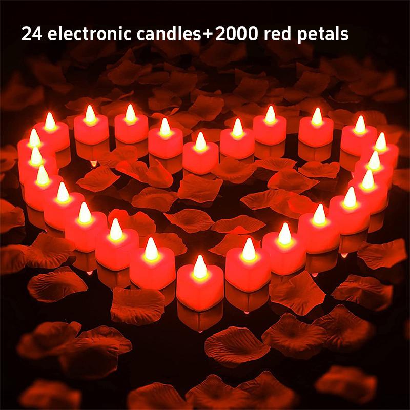 24pcs Heart Shape Led Electronic Flameless Tealight Candles Decorations For Romantic Night Valentine's Day Wedding Anniversary