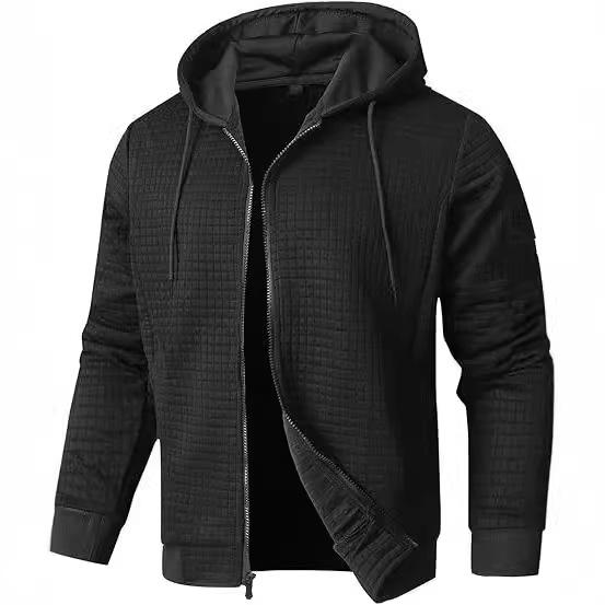 Quilted Hooded Zip-Up Jacket with Adjustable Drawstring, Ribbed Cuffs and Hem, Available In Beige, White, Black, Light Gray, Dark Blue