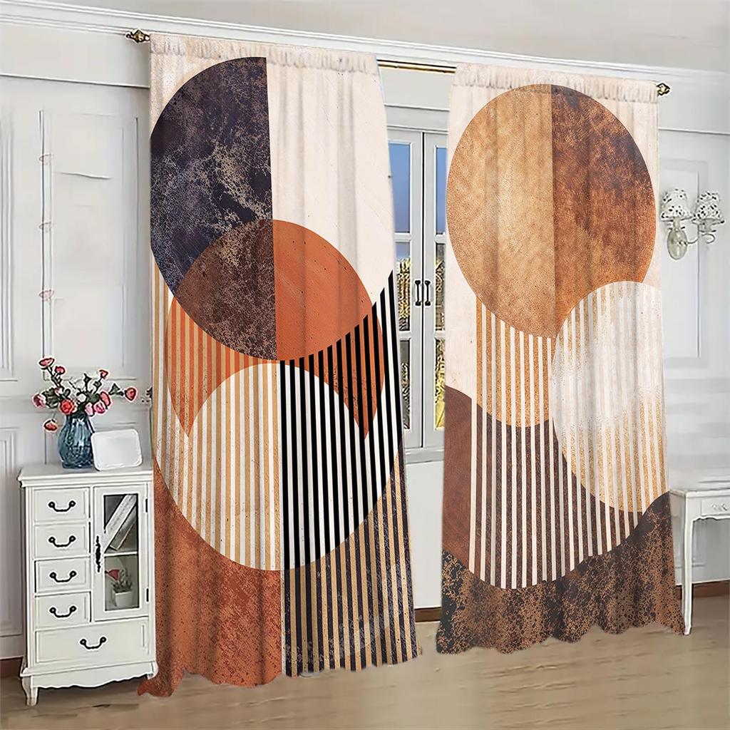 2pcs Morandi Minimalist Geometric Decorative Curtains   Sunshade and Privacy Protection Pole Type Curtain