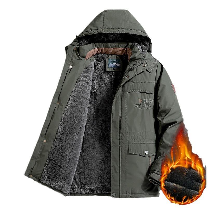 Men's thickened solid color cotton coat, men's youth outdoor thickened cotton jacket, winter large size cotton coat, mid-length top jacket