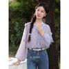 Women's Elegant Purple Floral Long-Sleeve Shirt