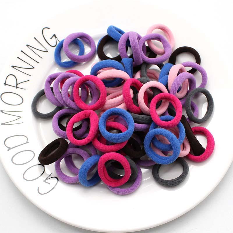 50 Stück/Los Schwarz Bunt Scrunchies Kaffee Rosa Gummiband Seil Stirnband Haargummis 3CM Weiß Elastische Haargummis Für Mädchen