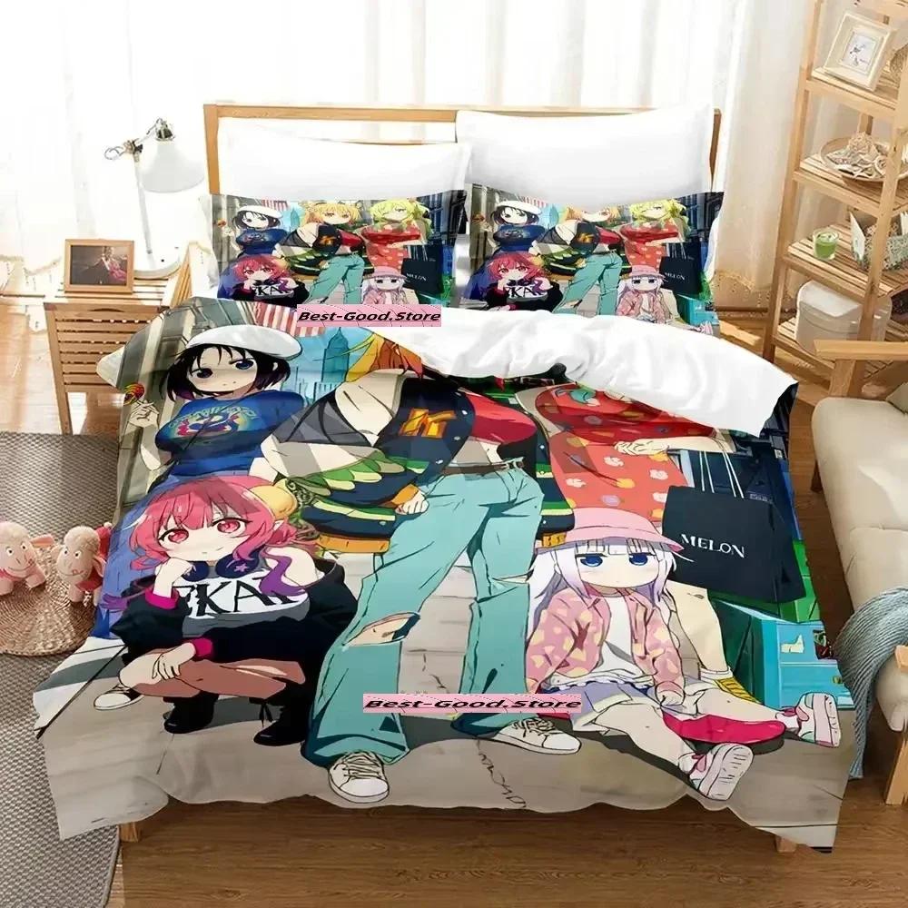 Neues Miss Kobayashi's Dragon Maid Bettwäsche-Set Anime dreiteiliges Set Erwachsene Kind Schlafzimmer Bettbezug-Sets Mode conjunto de cama