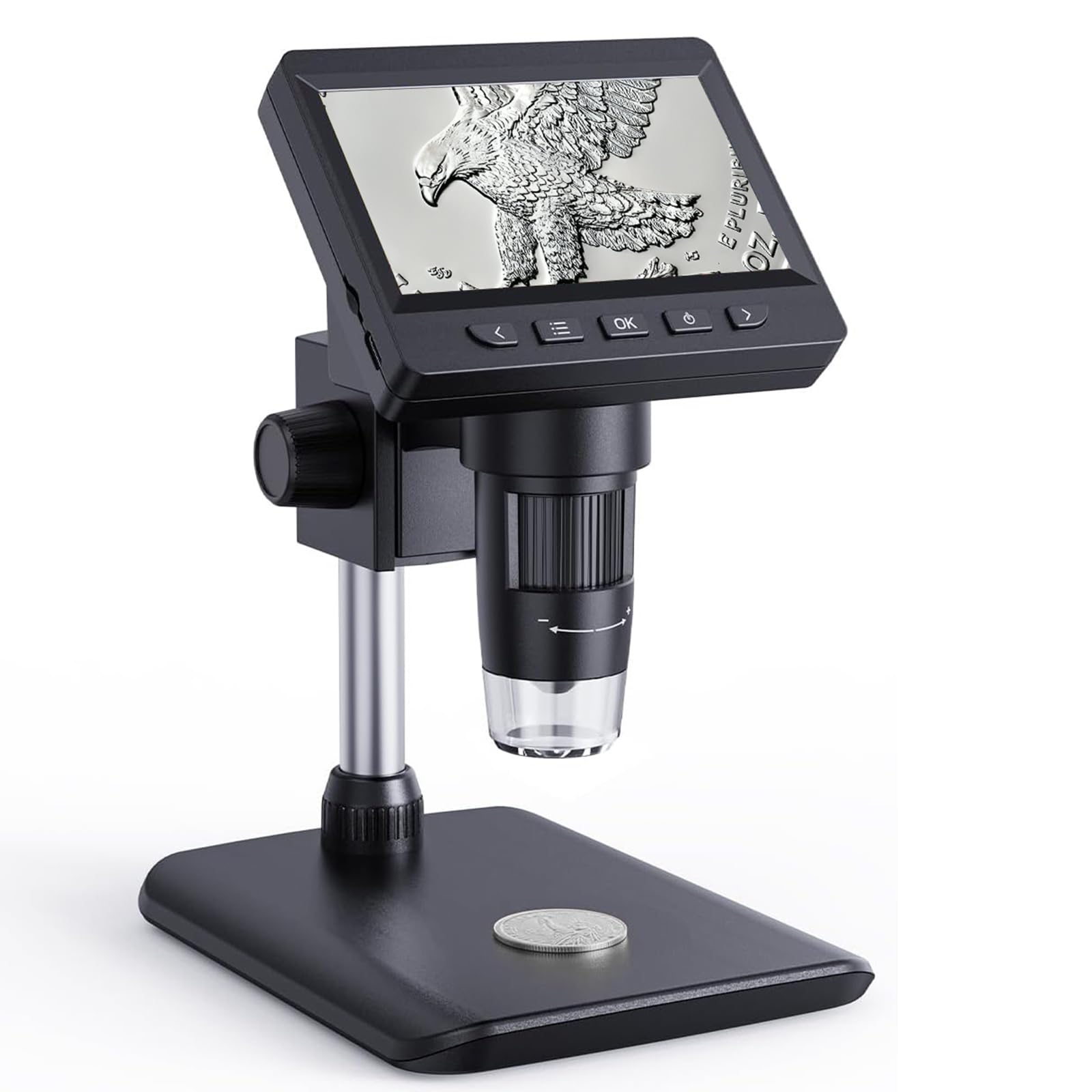 

Digital Microscope, Coin Microscope with Light Adjustable Brightness 4.3 HD LCD Screen, 1000X Zoom PC View, Compatible with MacOS & Windows чорний