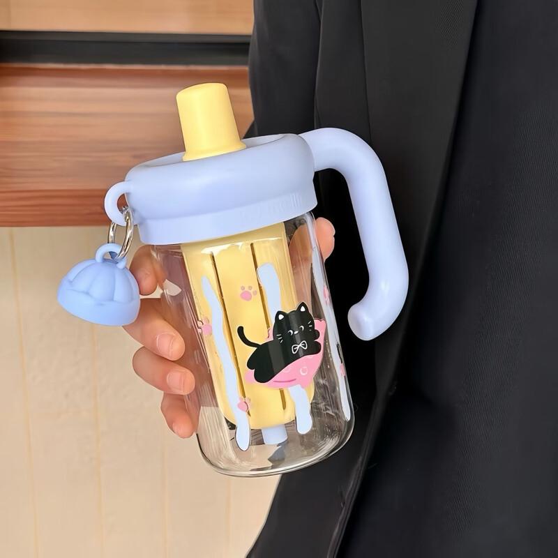 Cute Cartoon Handle Glass Water Bottle with Tea Infuser