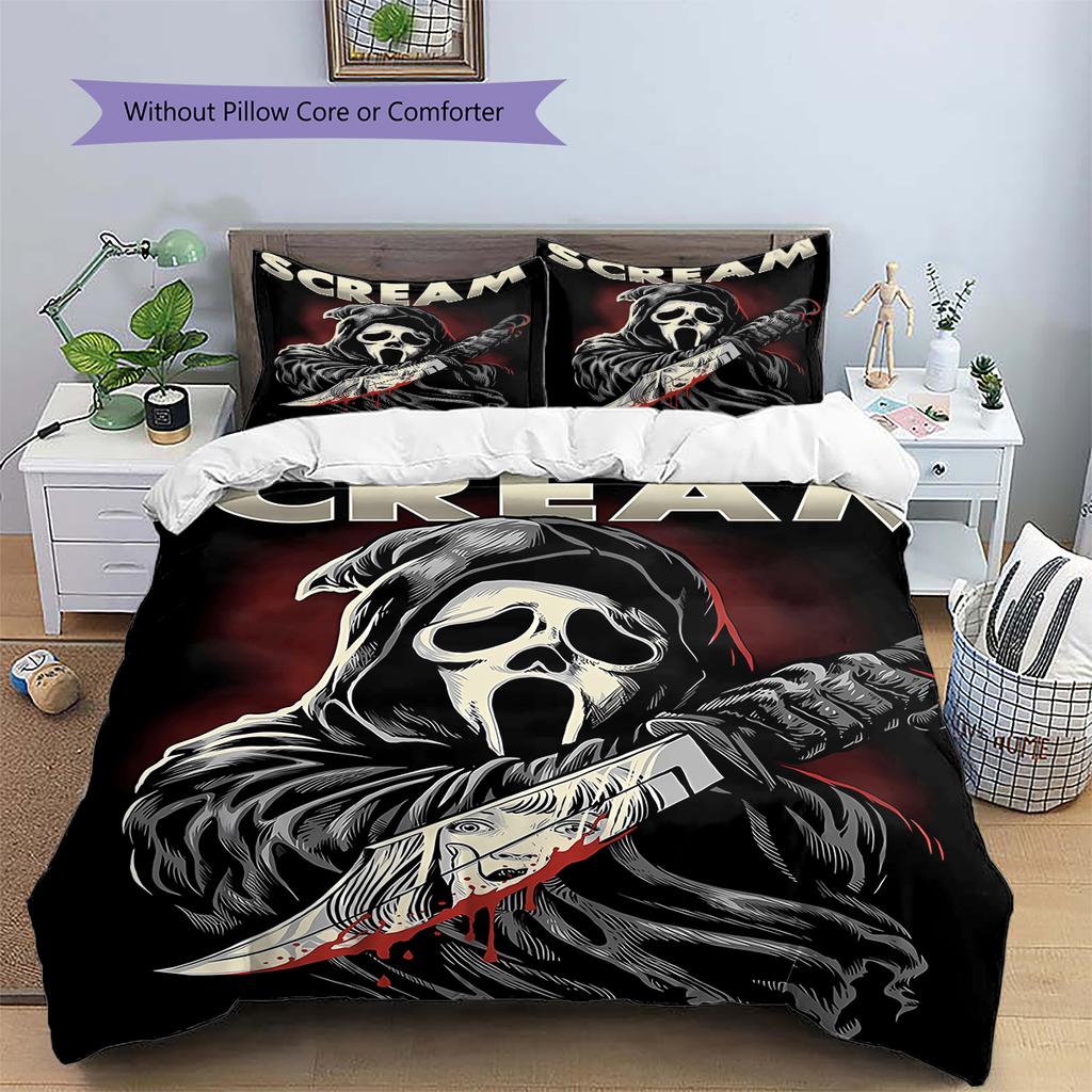 Scream Pattern Bedding,Quilt Set Quilt Cover Pillowcase Home Birthday Gift (1 * Duvet Cover + 2 * Pillowcase, Without Core)