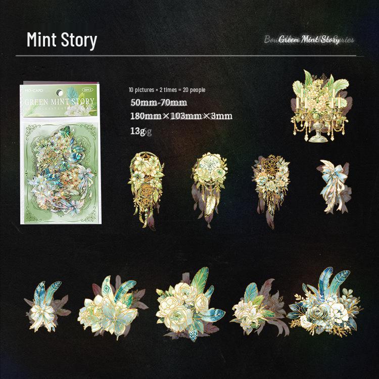 MòMò Ice Crystal 3D Laser Gold Feather Stickers for Journals - Borderless, 8 Styles