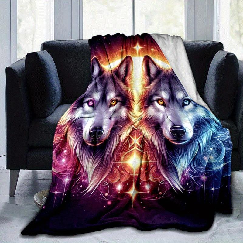 1pc Wolf Printing Lightweight Flannel Blanket, Comfortable and Warm Blanket, for Camping Sofa Bed and Couch Office, Gift