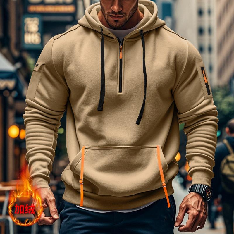Mens Casual Fleece Lined Hooded Pullover Sweatshirt Zipper Pockets Plus Size