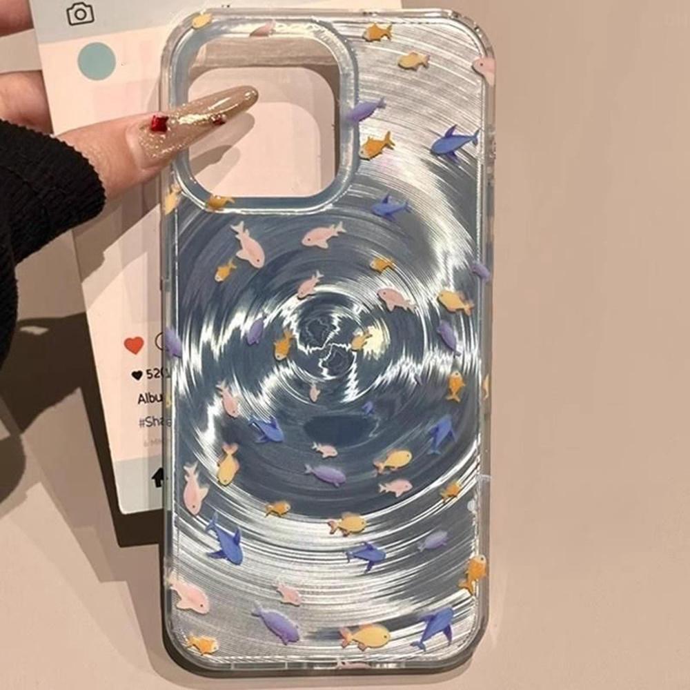 Laser Vortex Phone Case For IPhone 15 16 Pro Max 17 Air 14 11 13 12 13promax 15promax Fish Soft Funda Protective Cover