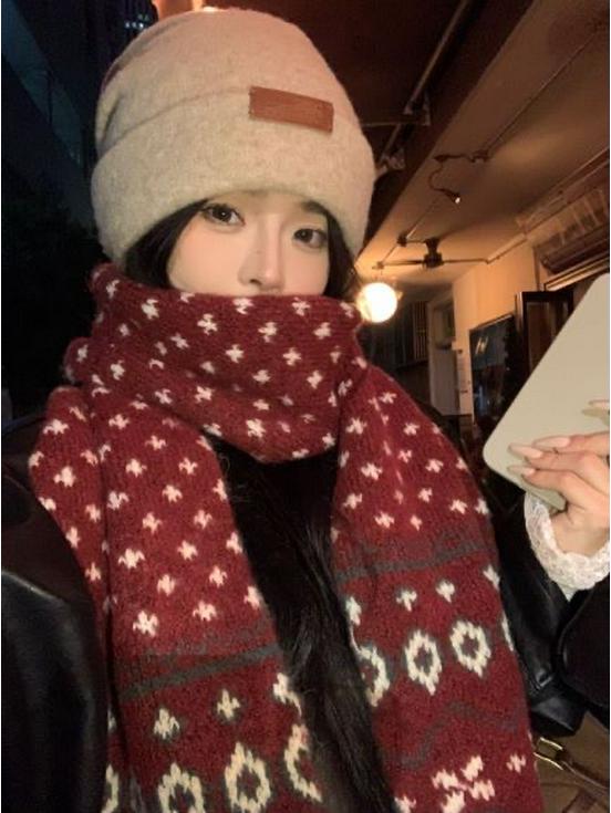 2024 Women's Red Wool Blend Scarf - Warm, Versatile, Christmas Winter Accessory
