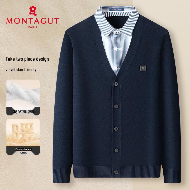 MONTAGUT Men's Faux Two-Piece Knitted Pullover Sweater