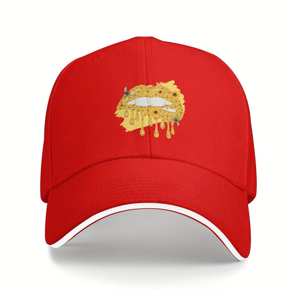 Honey Drip Lips Bee Sunflower Baseball Cap Unisex Polyester Outdoor Adjustable Summer Cap