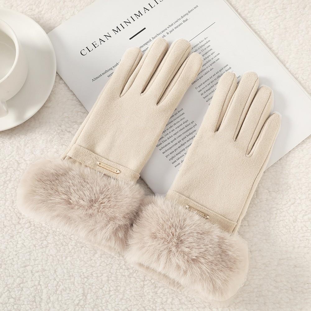 Warm Gloves for Women In Autumn and Winter Outdoor Riding Cold Proof Thickened Plush Velvet Cute Bow Develvet Touch Screen Gloves