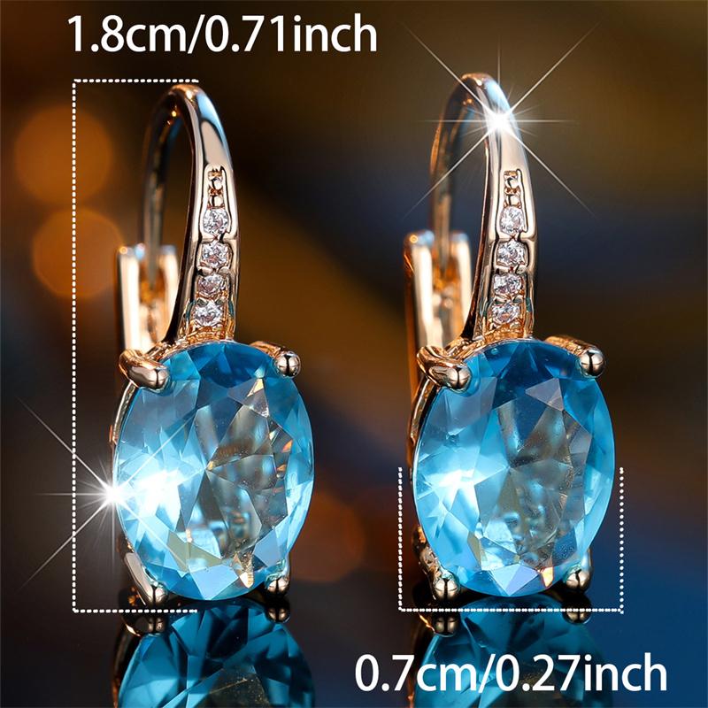 Fashion Golden Color Oval Cut Aqua Blue Stone Drop Earrings Valentine's Day Jewelry