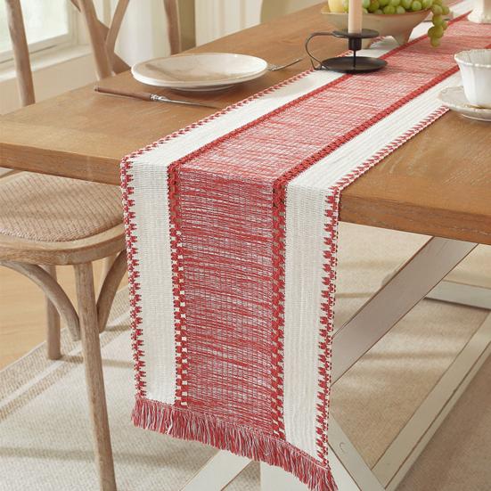 Boho Table Runner Color Block Table Runner with Tassels Farmhouse Table Runner for Kitchen
