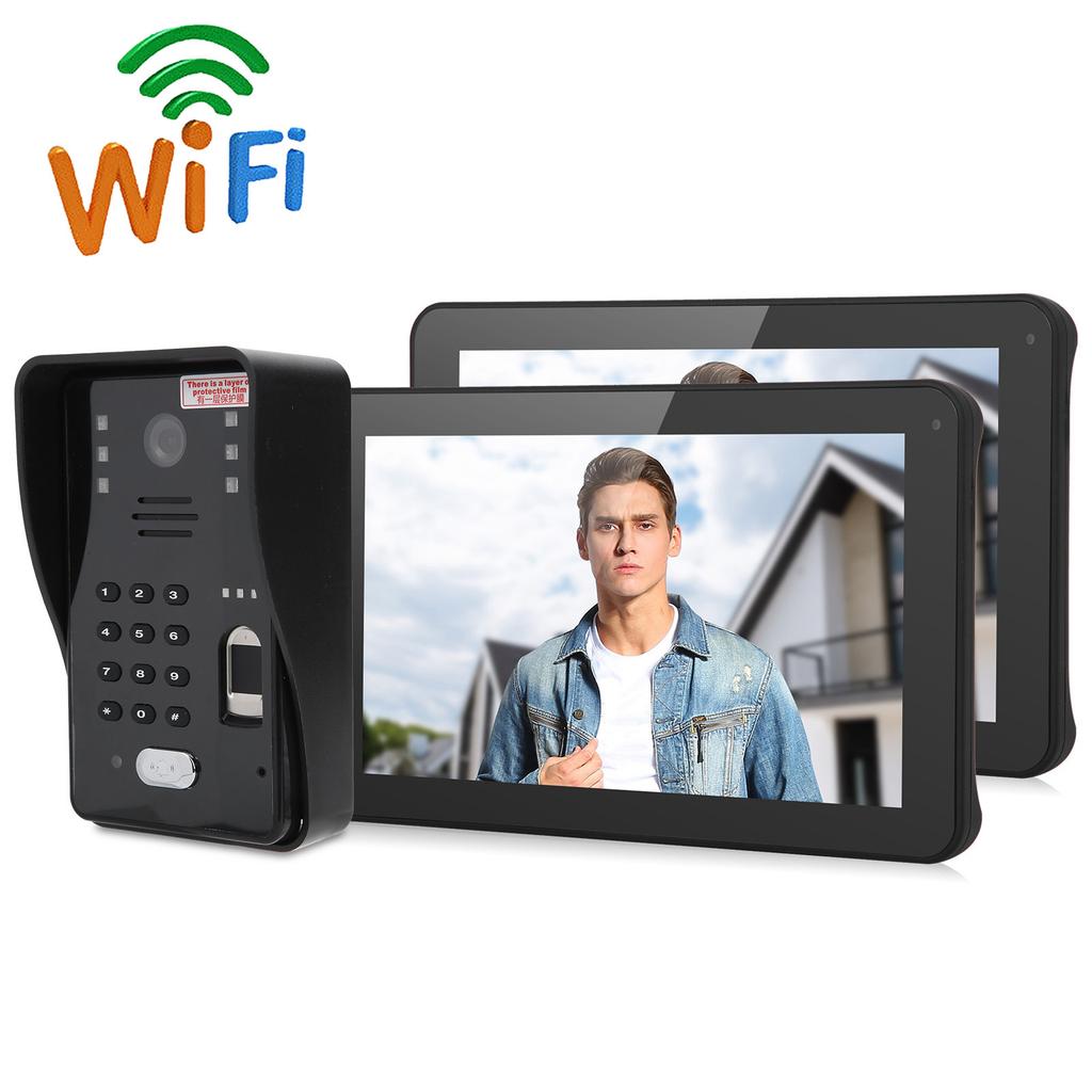 9in Video Doorphone Wired Wifi 2 Monitors Fingerprint Password IC Card Remote Access Control