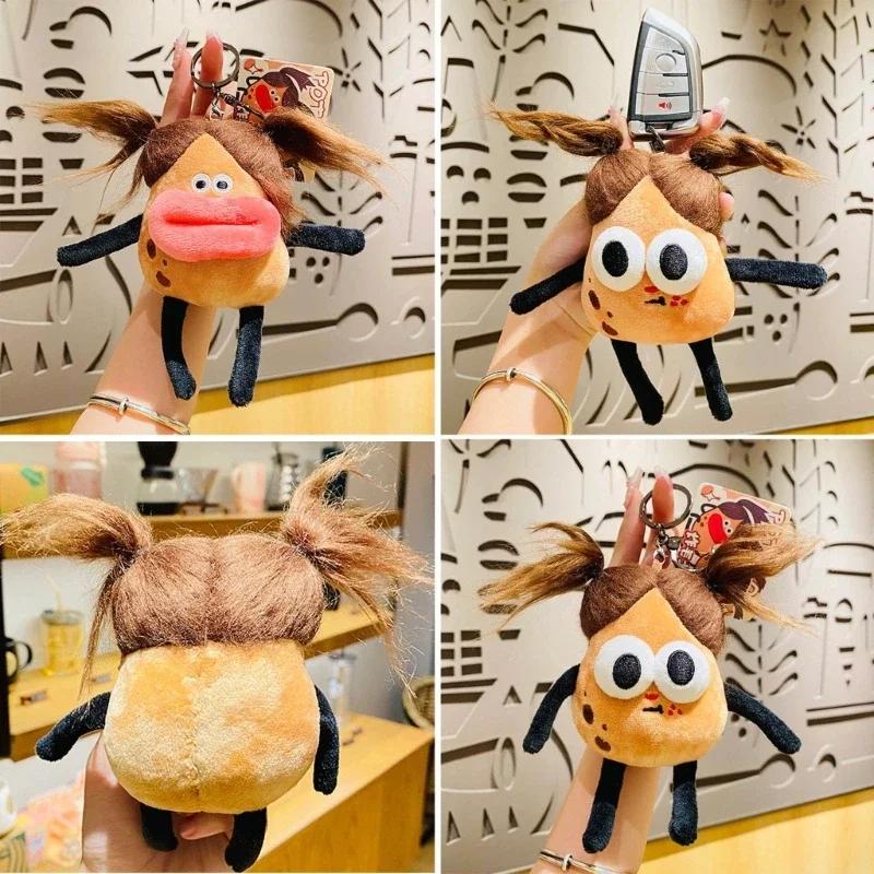 Fun Potato Doll Long Hair Plush Toy Doll Backpack Decoration Pendant Phone Chain Funny Keyrings Halloween Gifts for Girls Boys
